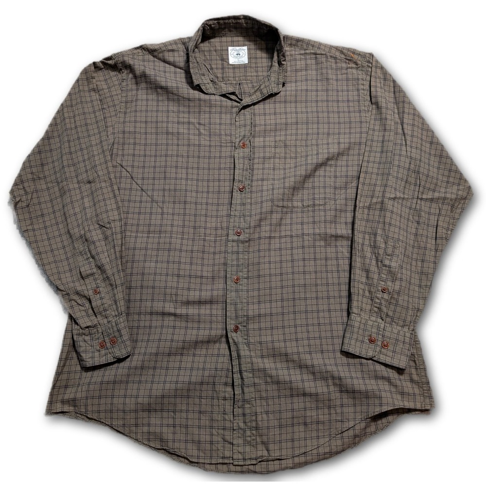 Brooks Brothers Sport Shirt Mens L Button-Down Tan Plaid 100% Cotton VTG Regular